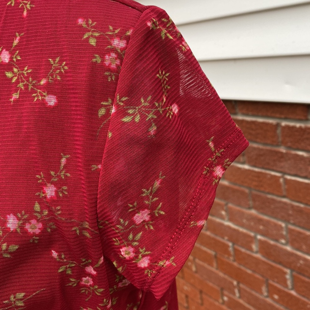 🌹Axcess Floral Babydoll Sleeve Sheer Blouse Attached Slip Liner Liz Claiborne - Picture 4 of 10